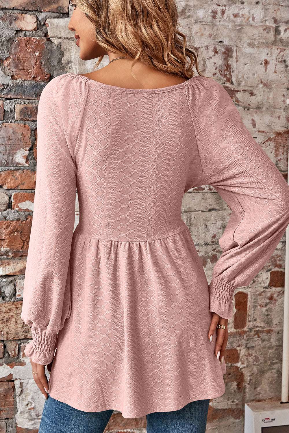 Peplum V-Neck Long Sleeve Blouse