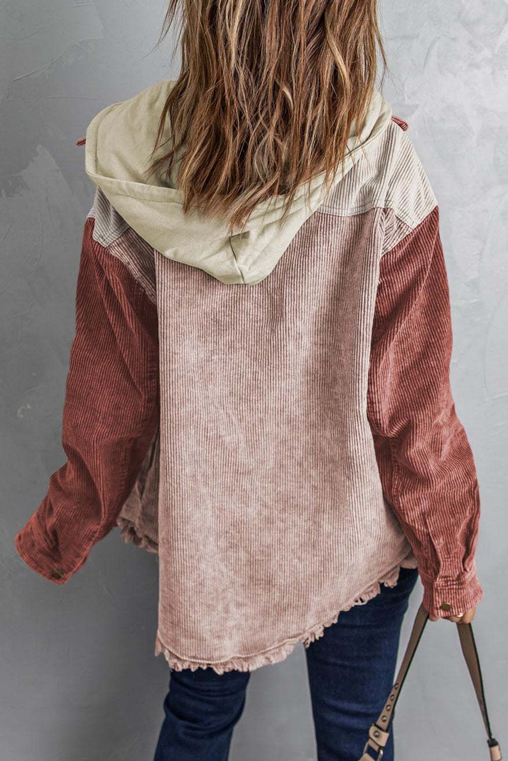 Snap Front Hooded Corduroy Shacket Blush Pink