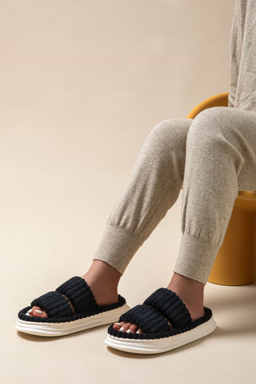 Open Toe Fluff Platform Slippers