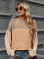 Double Take Contrast Round Neck Long Sleeve T-Shirt Sherbet