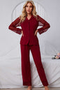 Spliced Lace Lapel Collar Pajama Set