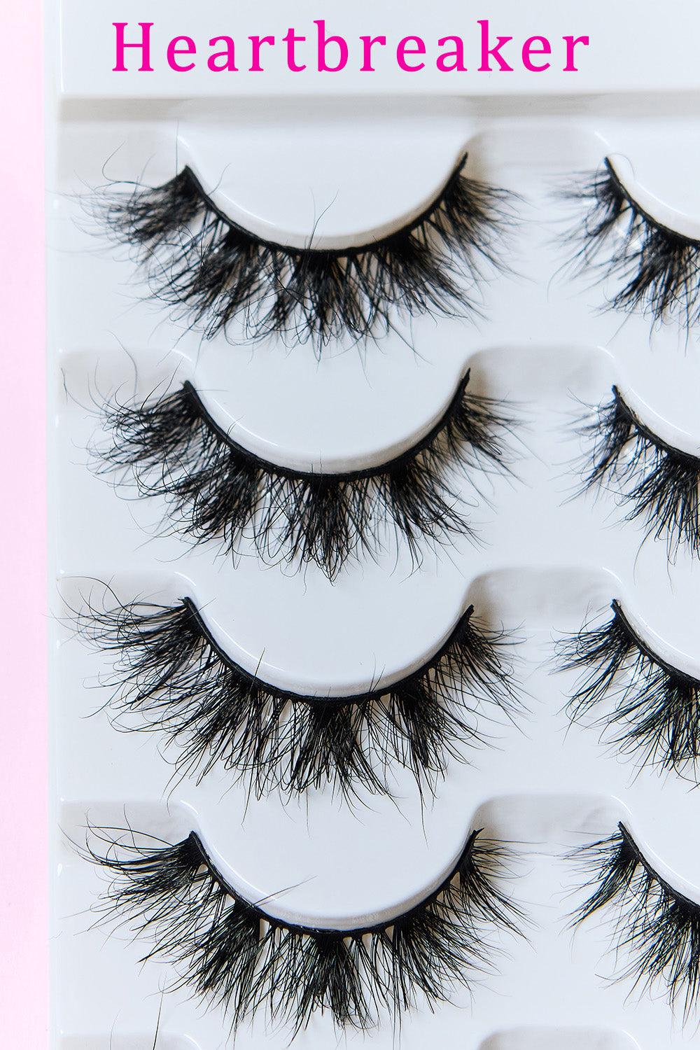 PINK BEAUTY Mink Eyelashes 5 Pairs, soft and lightweight lashes in a package, heartbreaker design.