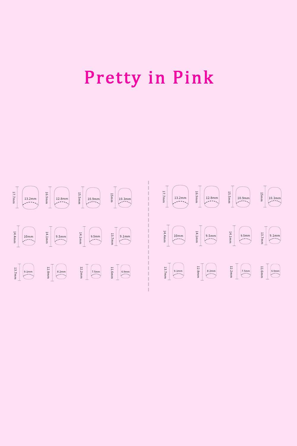 Pretty in Pink nail sizing guide for SO PINK BEAUTY Press-On Nails 2 Packs.