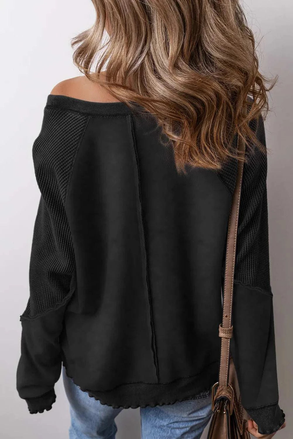 Exposed Seam Long Sleeve Sweatshirt Black