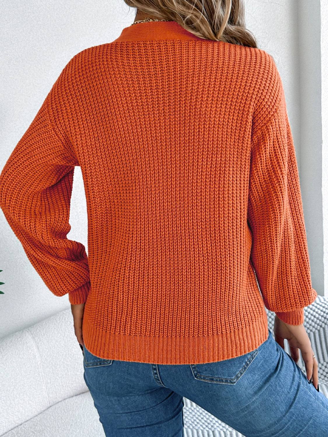 Cutout V-Neck Long Sleeve Sweater Terracotta 