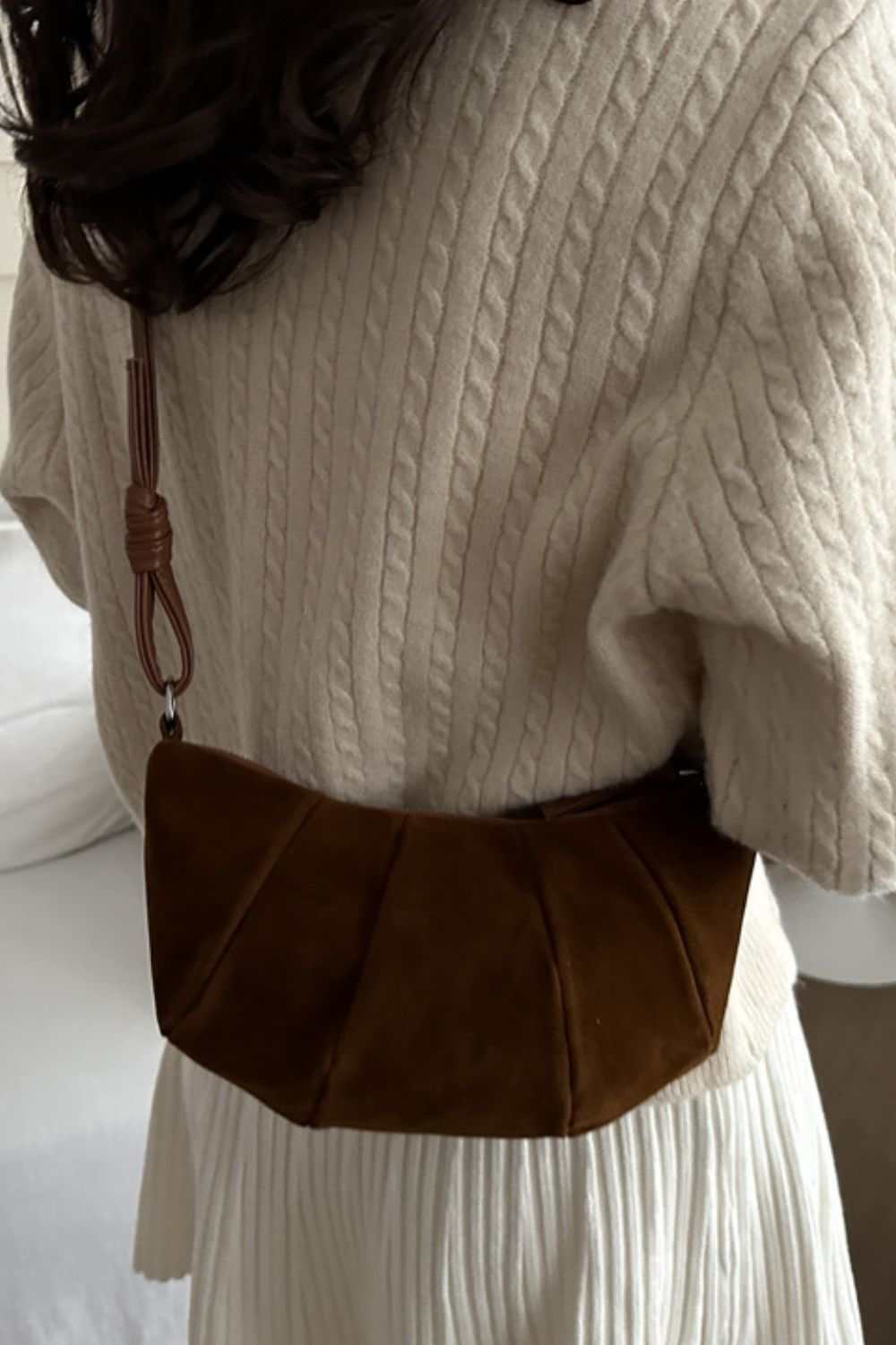 Suede Croissant Shape Shoulder Bag Chocolate 