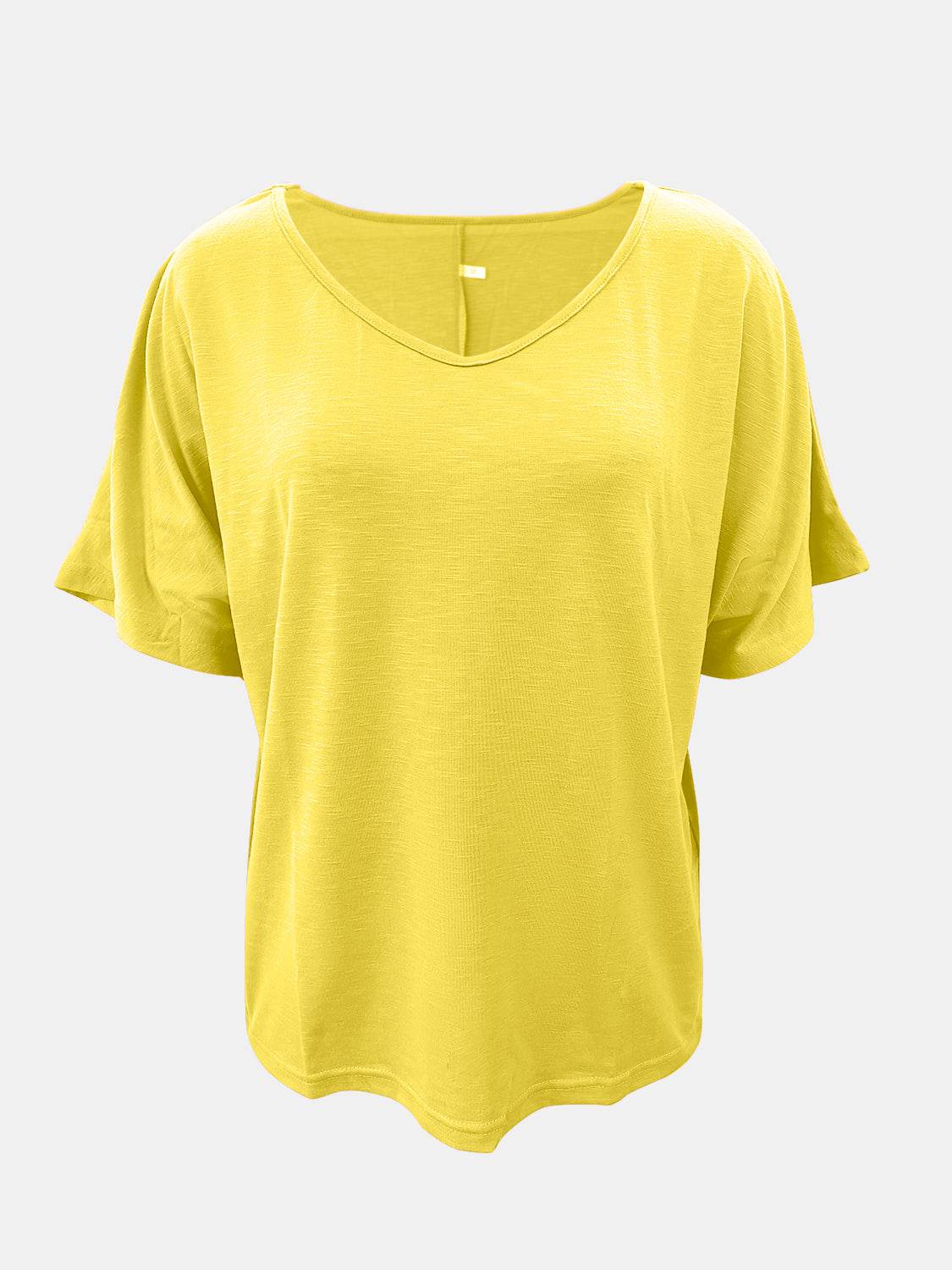 Full size scoop neck short sleeve t-shirt in yellow, basic style, 100% polyester.