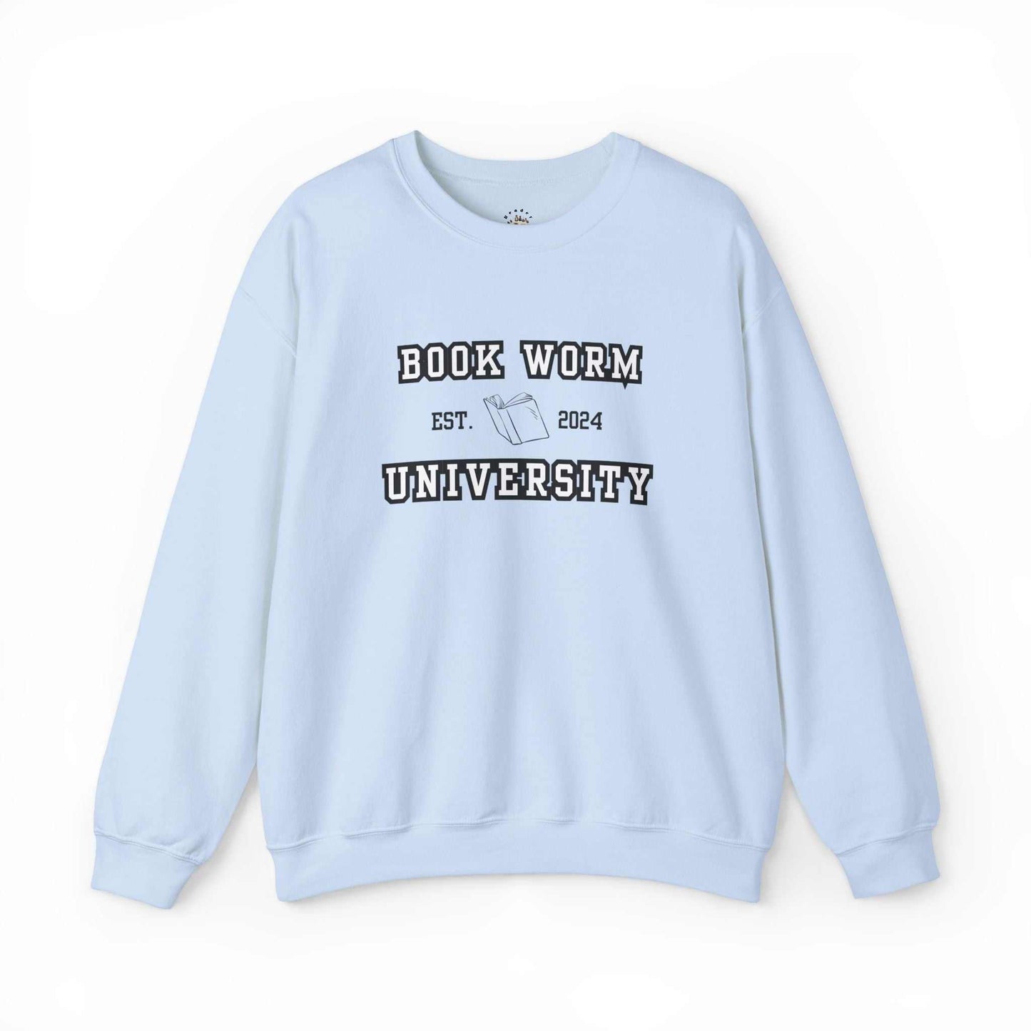 Bookworm University Crewneck Sweatshirt Est 2024 Design with book graphic.