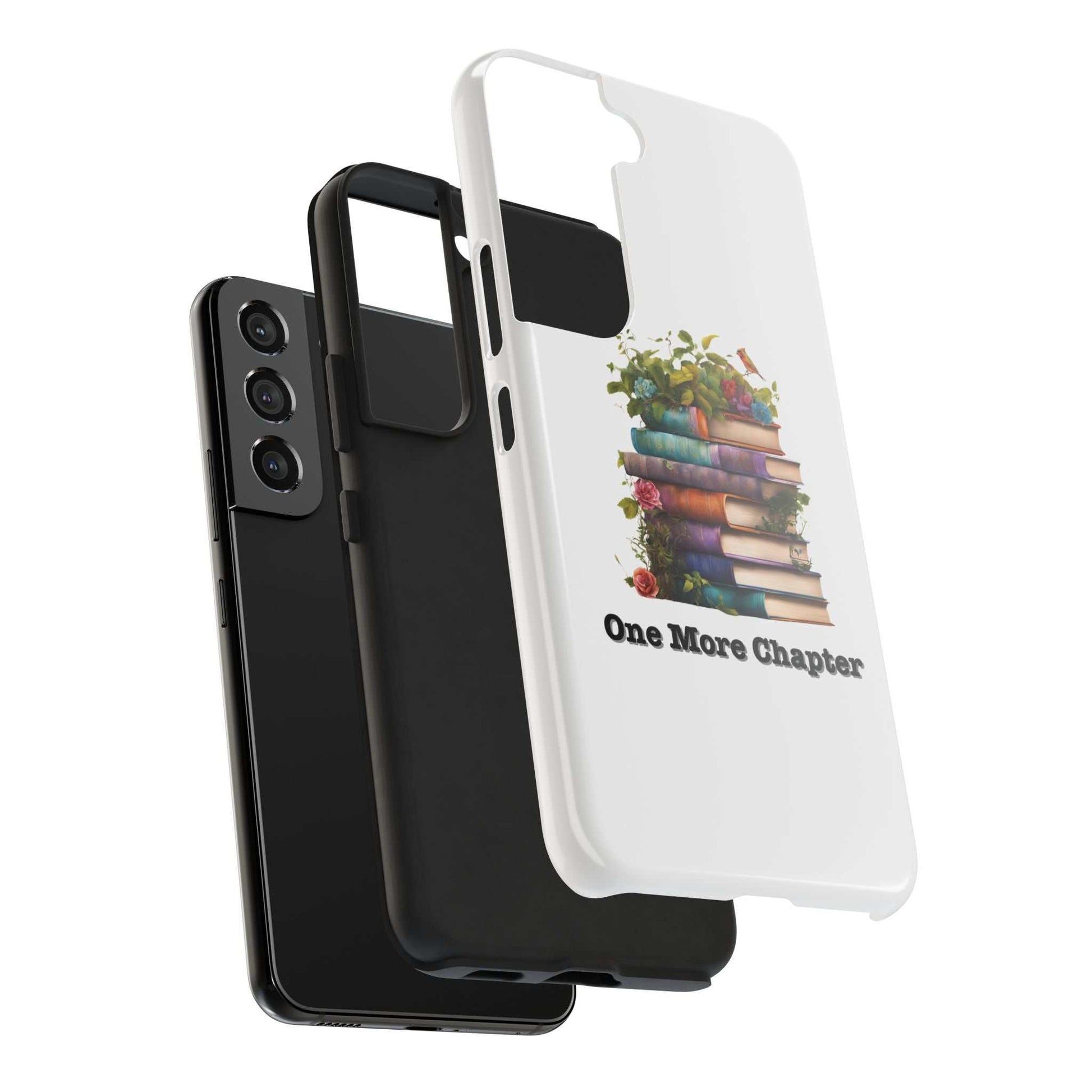 Phone case with book pile design, ideal for book lovers, offers durable protection and literary charm.