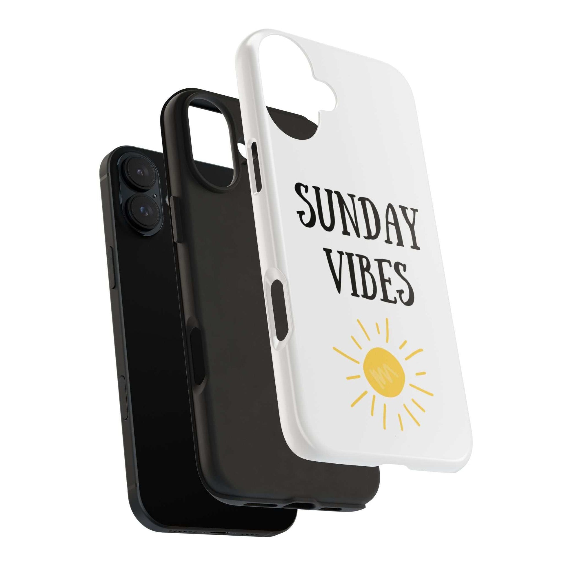 Sunday Vibes sun graphic phone case with durable Lexan plastic and glossy finish.