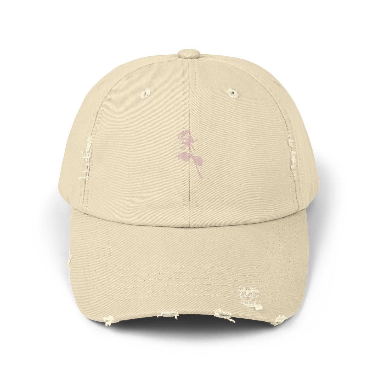 Distressed Cap with Dusty Rose Embrodery