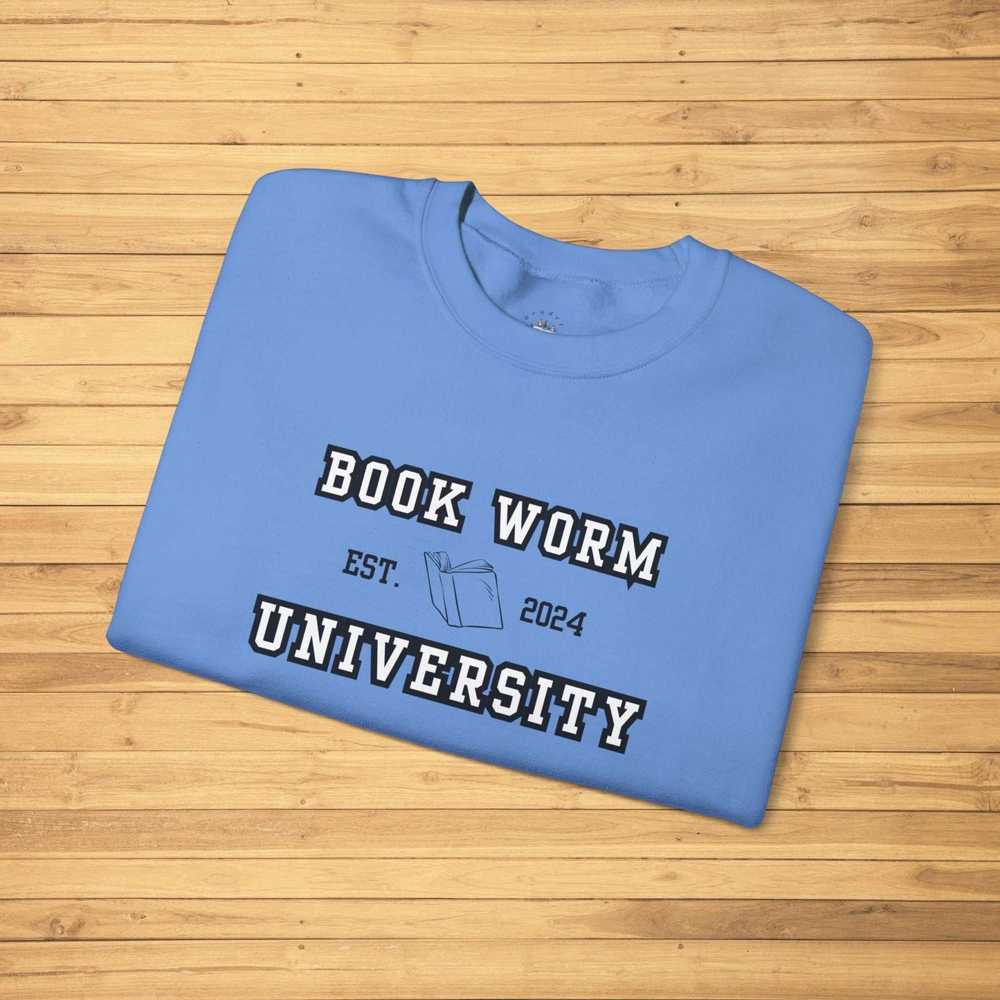 Bookworm University Crewneck Sweatshirt with Est 2024 Design, cozy and stylish book-themed apparel.