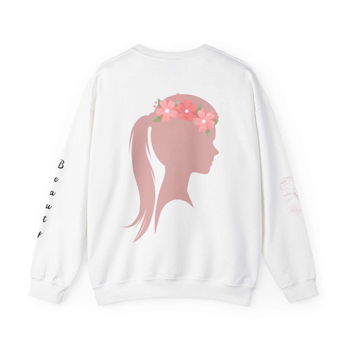 Beauty Roses Crewneck Sweatshirt - Dusty Rose Silhouette Design