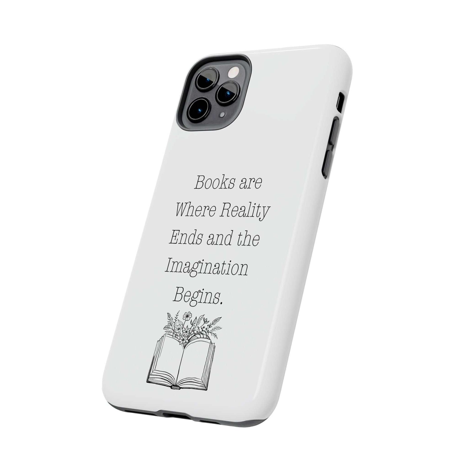 Durable Quote Book Phone Case with floral graphic and inspirational text.