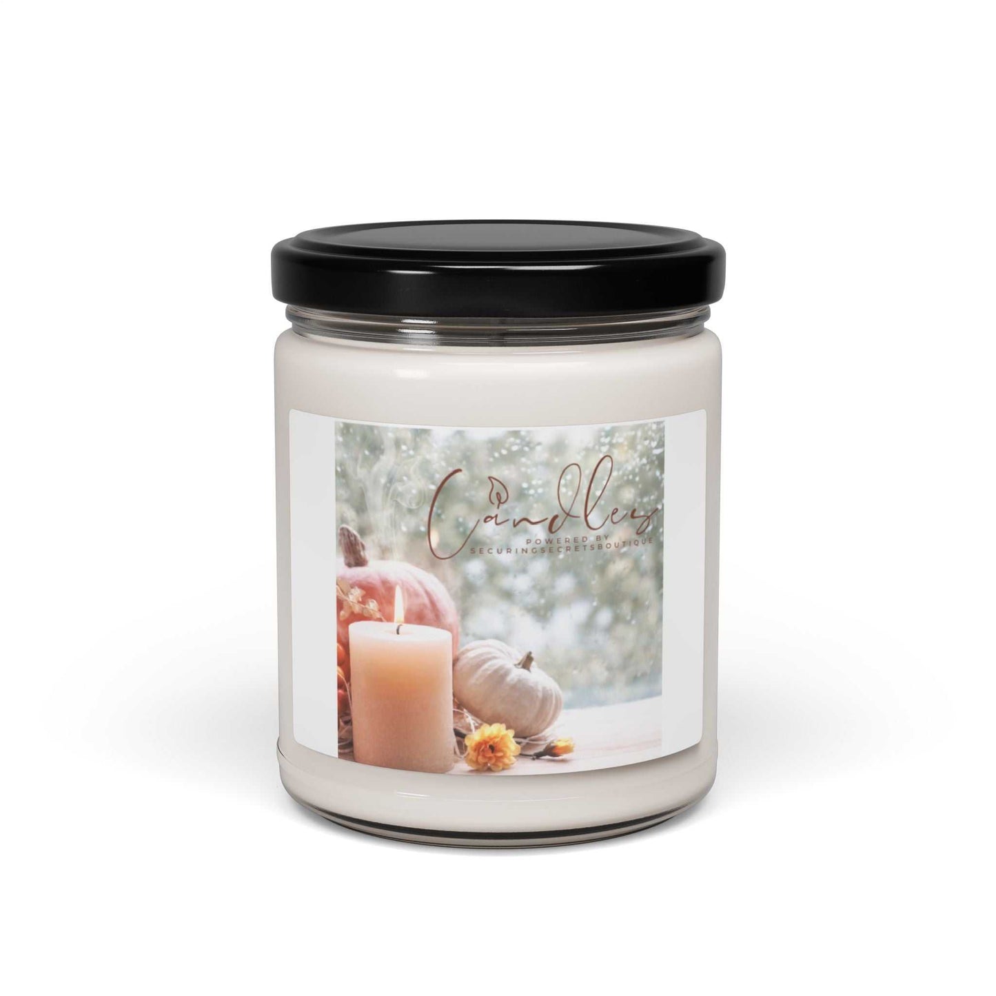 Locket scented soy candle in reusable glass vessel by Securing Secrets Boutique LLC. Eco-friendly, non-toxic, with various scents. Perfect for gifts and cozy home atmosphere.