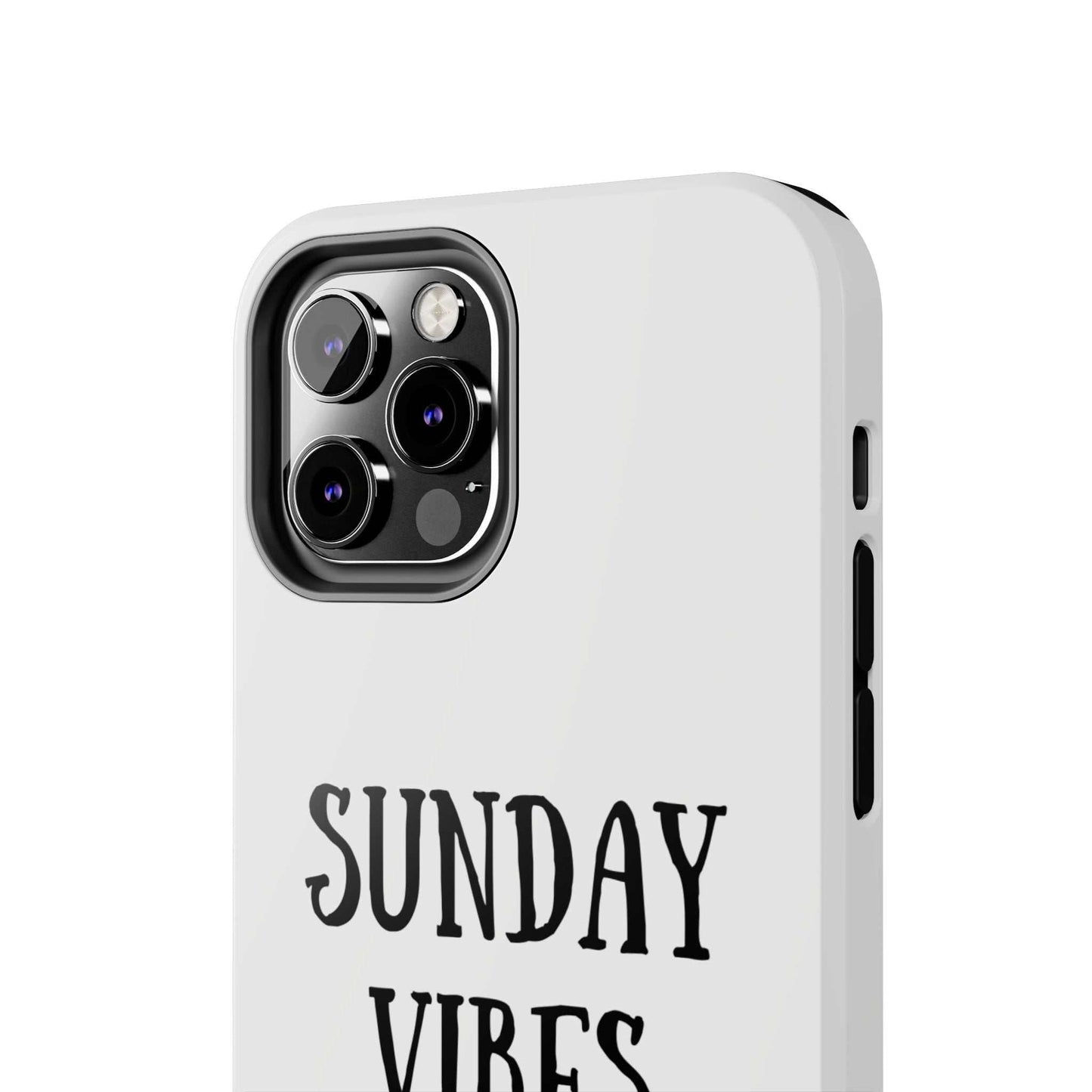 Sunday Vibes phone case with sun graphic design, durable Lexan plastic, glossy finish.