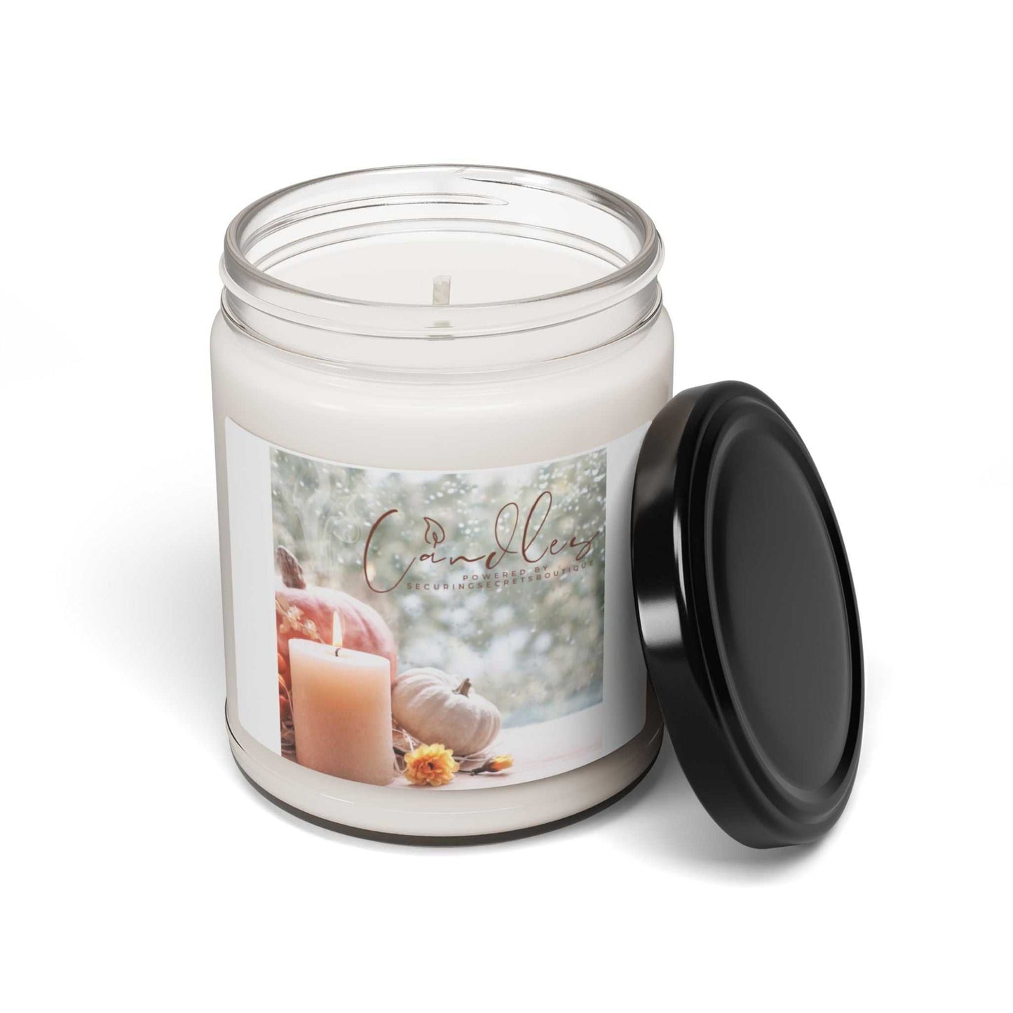 Eco-friendly soy candle in reusable glass vessel from Securing Secrets Boutique LLC.