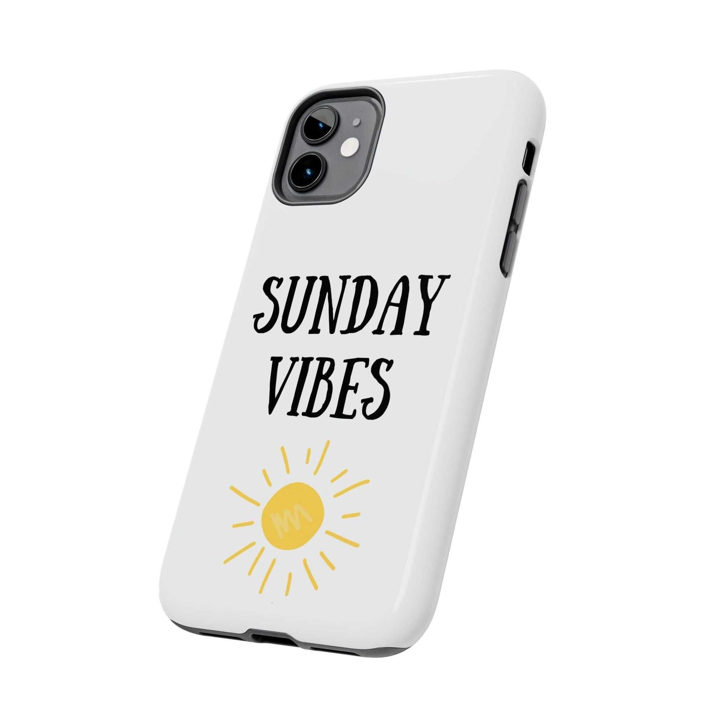 Sunday Vibes phone case with sun graphic design, durable Lexan plastic.