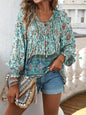 Devine Bohemian Tie Neck Lantern Sleeve Blouse