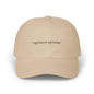 Classic Dad Cap with "Queen of Mystery" text, beige color, 6-panel structure, precurved visor, adjustable snap closure.