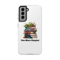 Phone case featuring a book pile design with "One More Chapter" text.