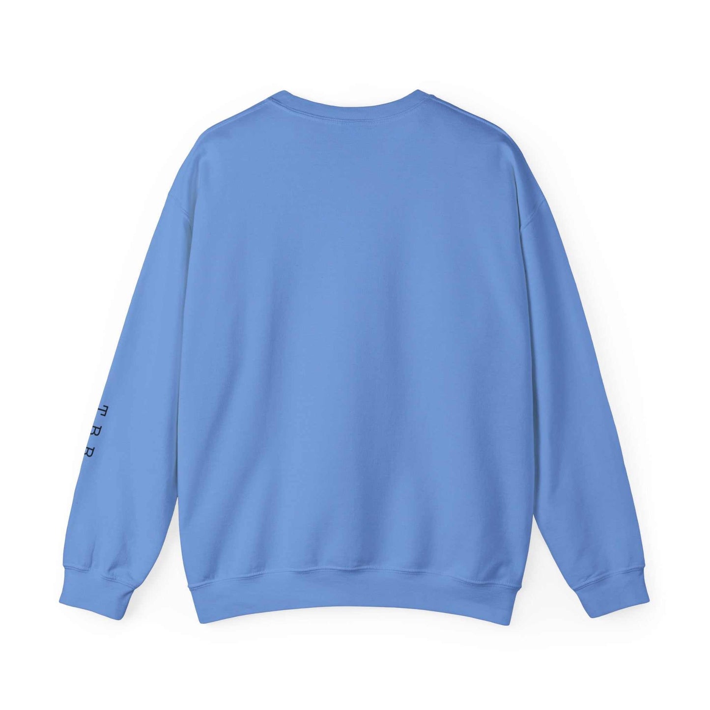 Blue crewneck sweatshirt featuring "Tsundoku" definition and T.B.R. initials on sleeve, perfect for book lovers.