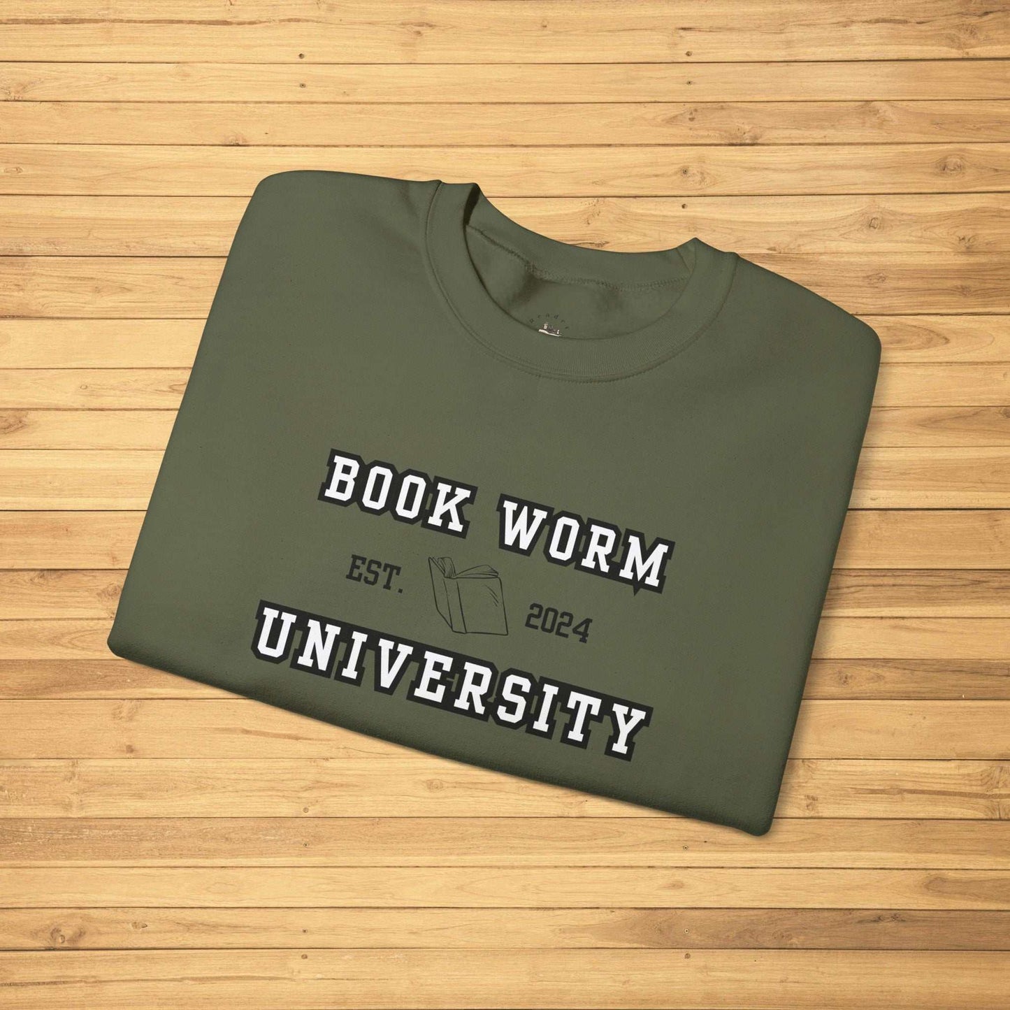 Bookworm University Crewneck Sweatshirt - Est 2024 design, cozy and stylish for book lovers, medium-heavy cotton-poly blend.