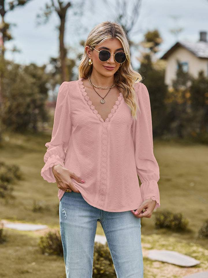 V-Neck Flounce Sleeve Blouse