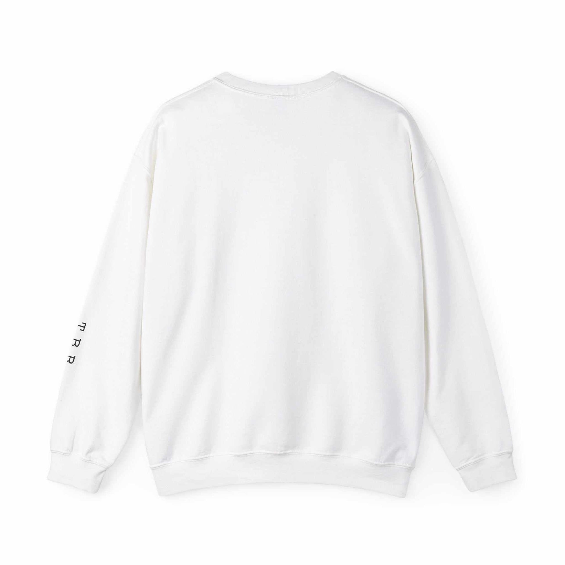 White "T. B. R. Tsundoku" crewneck sweatshirt with "T. B. R." on sleeve, ideal for book lovers.