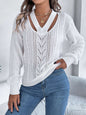 Cutout V-Neck Long Sleeve Sweater White