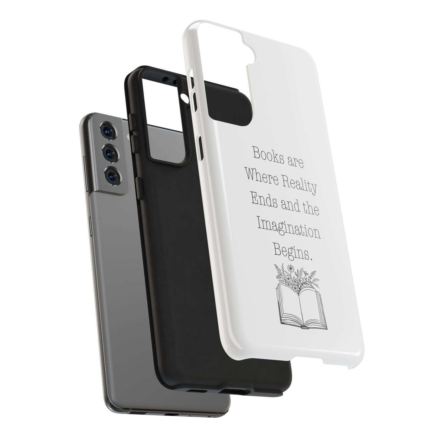 Durable quote book phone case with flower graphic and Lexan plastic construction.