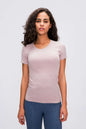 Millennia Round Neck Short Sleeve Active T-Shirt, opaque, slightly stretchy, 100% nylon.