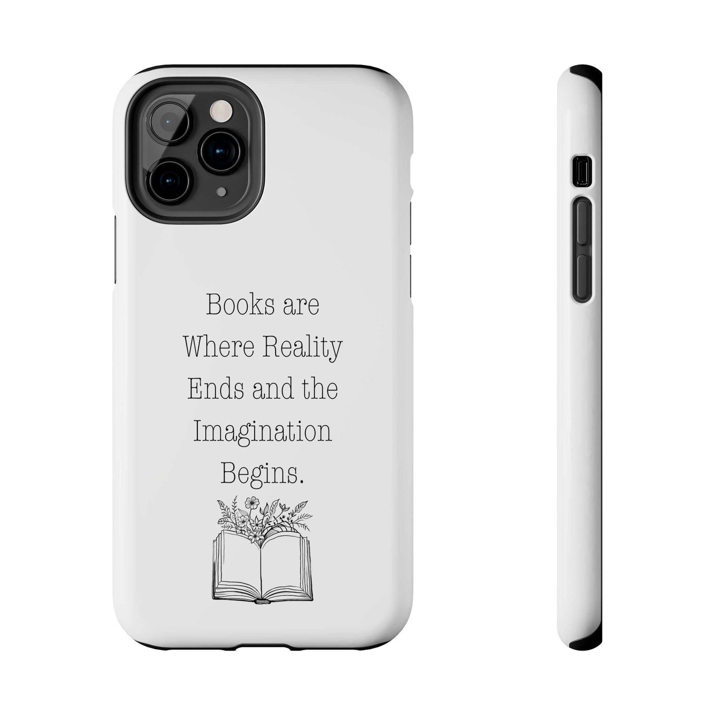 Quote Book Phone Case with floral graphic and literary quote.