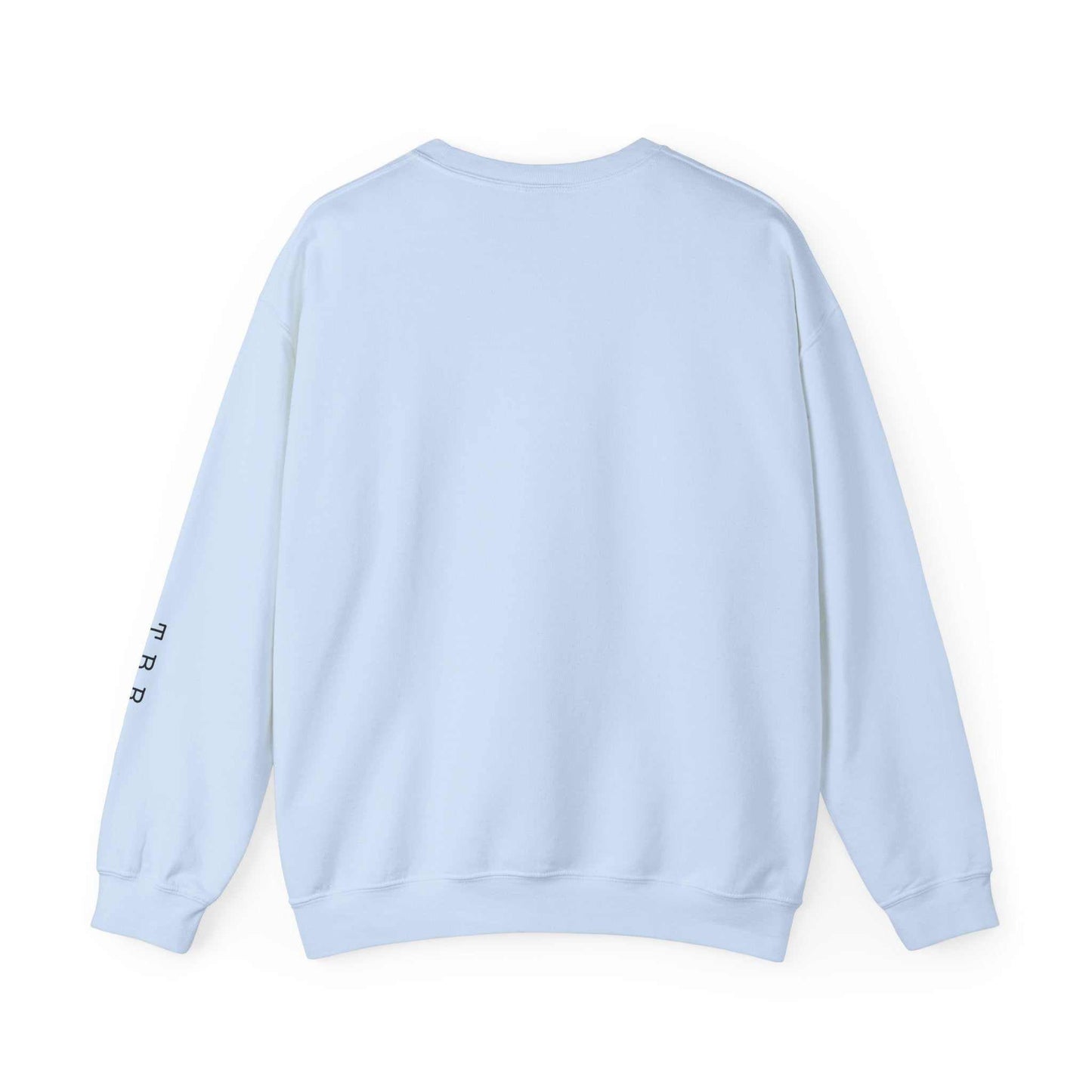 Blue crewneck sweatshirt with "T.B.R." on sleeve, featuring "Tsundoku" definition for book lovers.