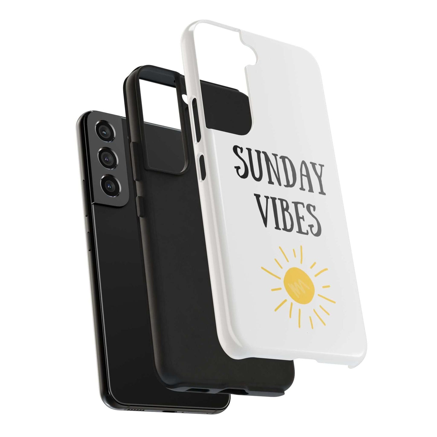 'Sunday Vibes' sun graphic phone case, durable Lexan plastic, relaxed and sunny design.