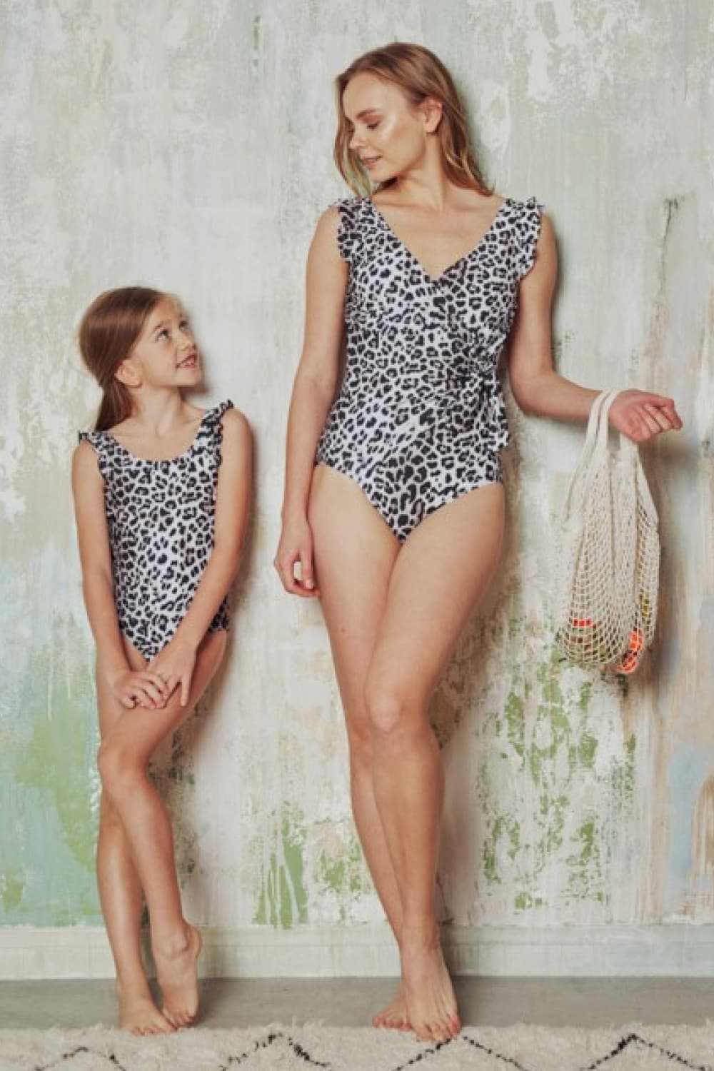 Marina West Swim Full Size Float On Ruffle Faux Wrap One-Piece, leopard print, beachwear.