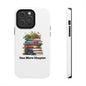 Phone case with a book pile design, ideal for book lovers, offering protection and literary style.