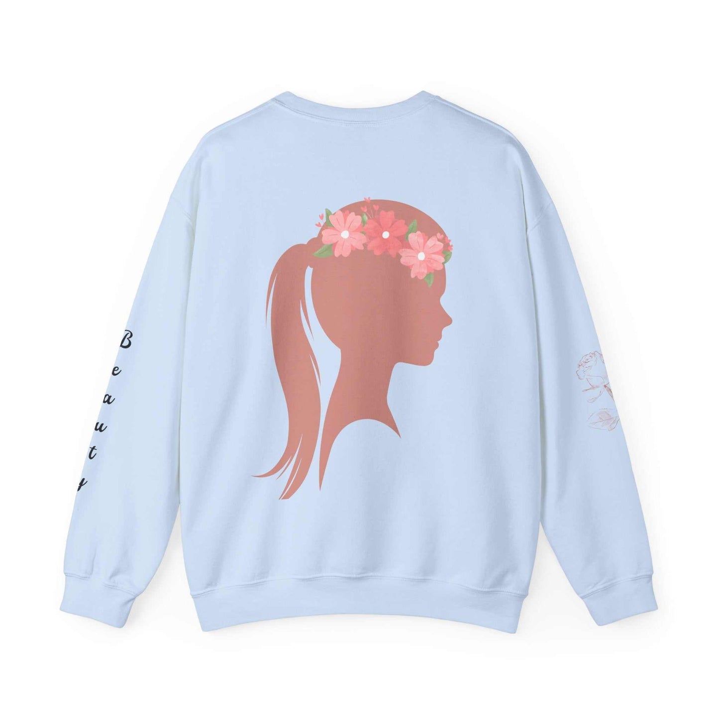 Beauty Roses Crewneck Sweatshirt - Dusty Rose Silhouette Design