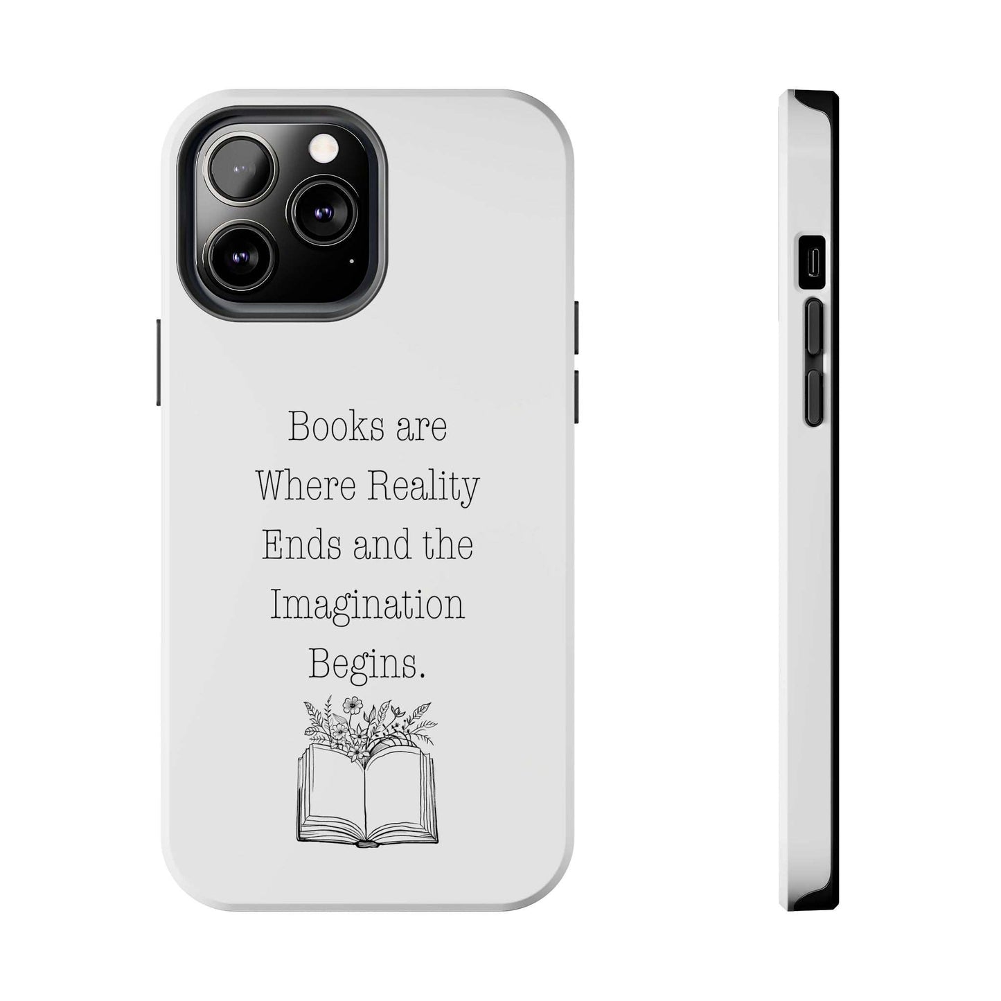 Durable quote book phone case with flower graphic and literary text.