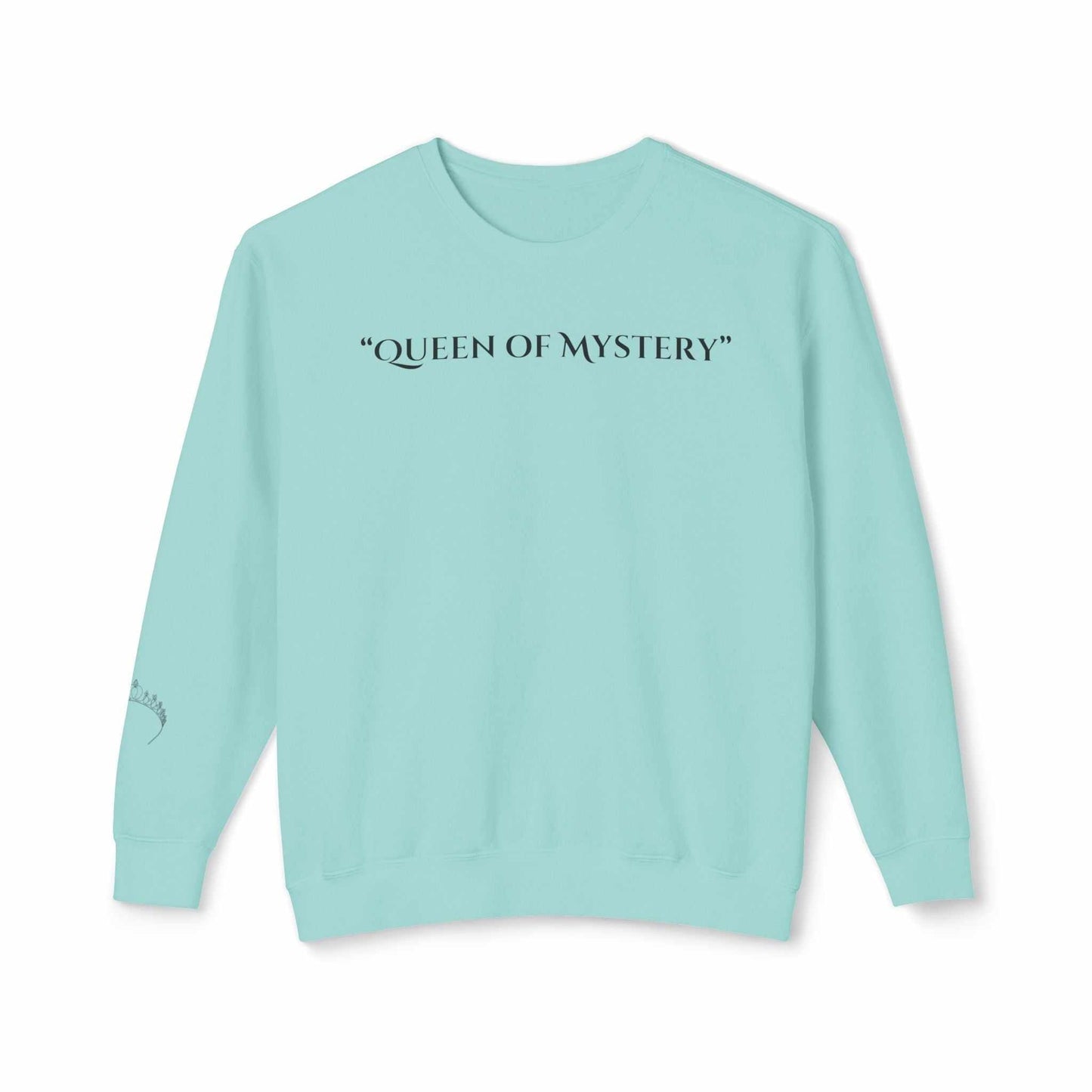 Queens Mystery Sweatshirt with enigmatic design, 100% cotton, lightweight, relaxed fit for comfort.