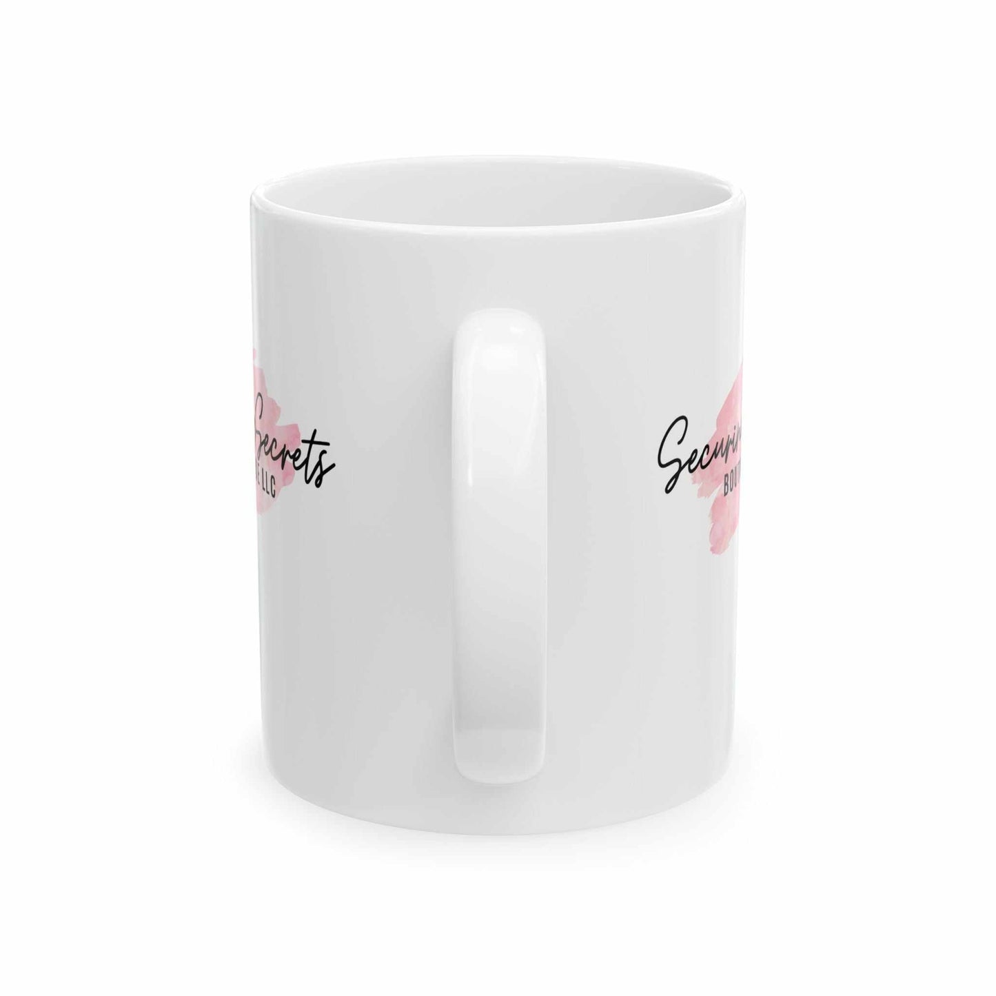 Ceramic coffee mug with Business Logo Securing Secrets Boutique LLC, available in 11oz and 15oz sizes.