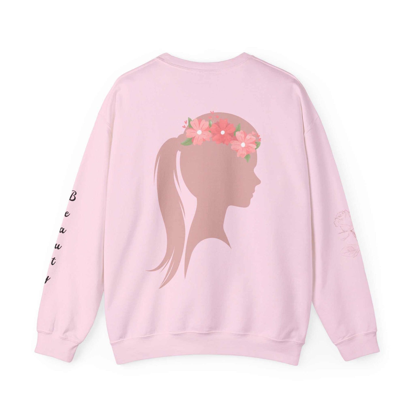 Beauty Roses Crewneck Sweatshirt - Dusty Rose Silhouette Design