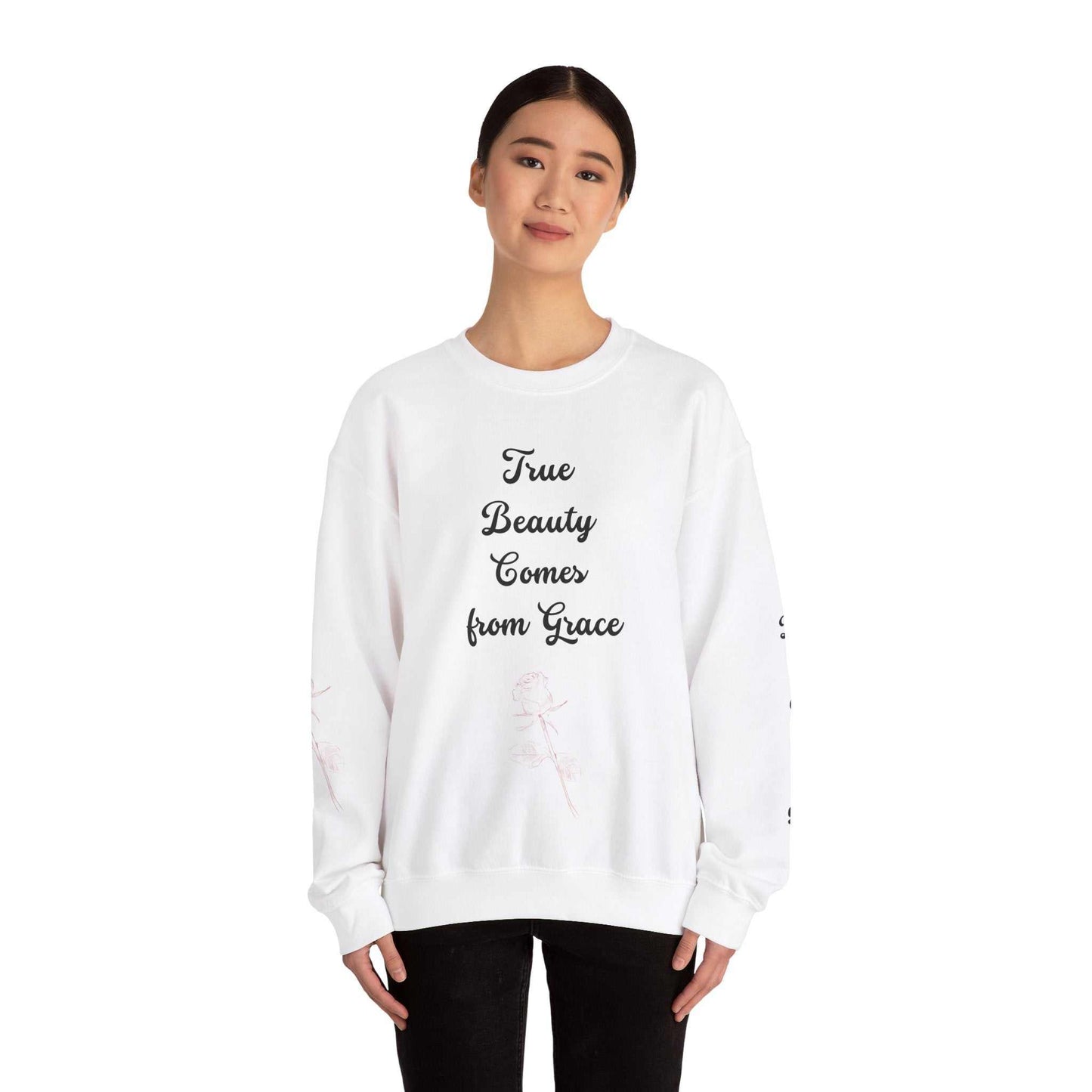 Beauty Roses Crewneck Sweatshirt - Dusty Rose Silhouette Design