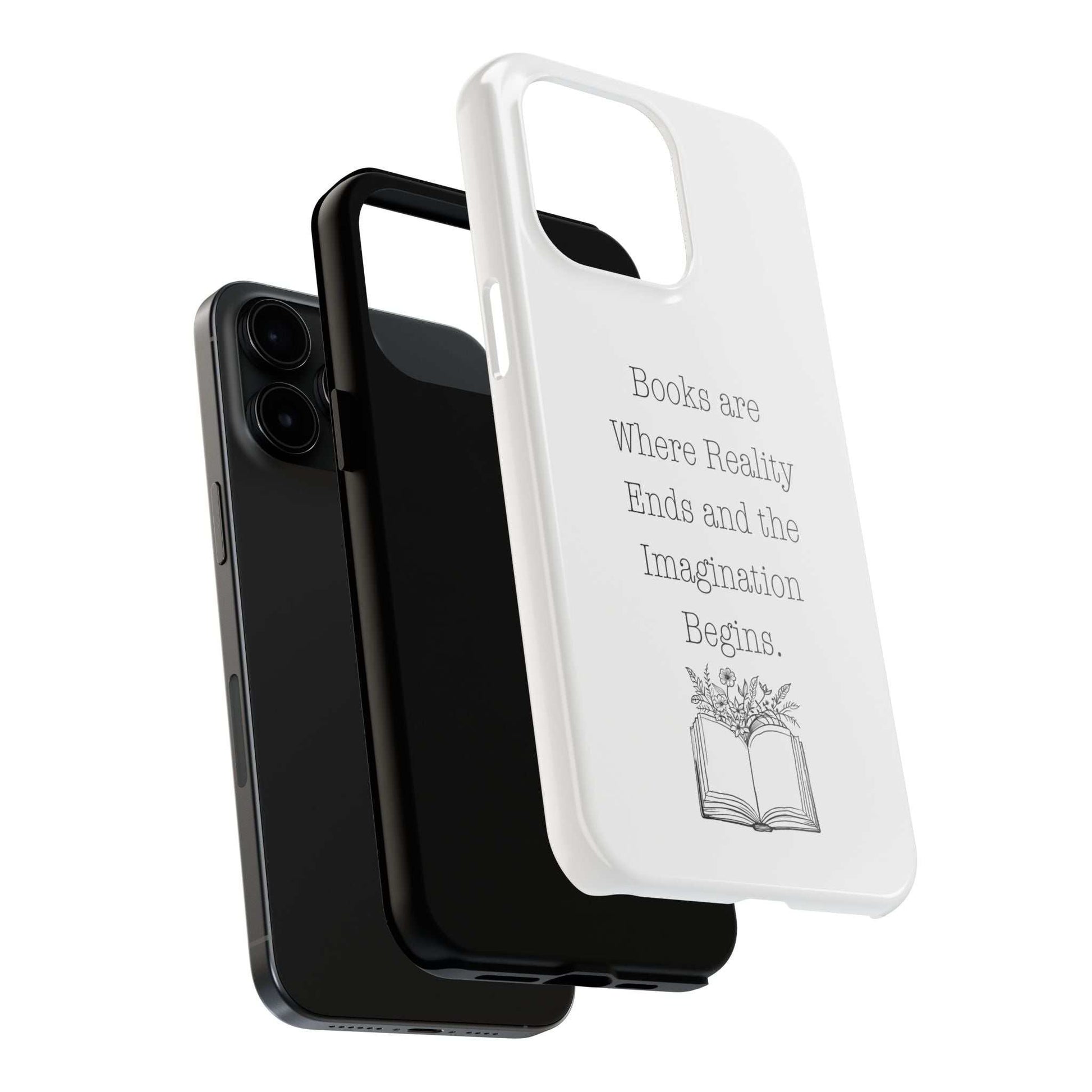 Durable Quote Book Phone Case with floral graphic and inspirational quote.