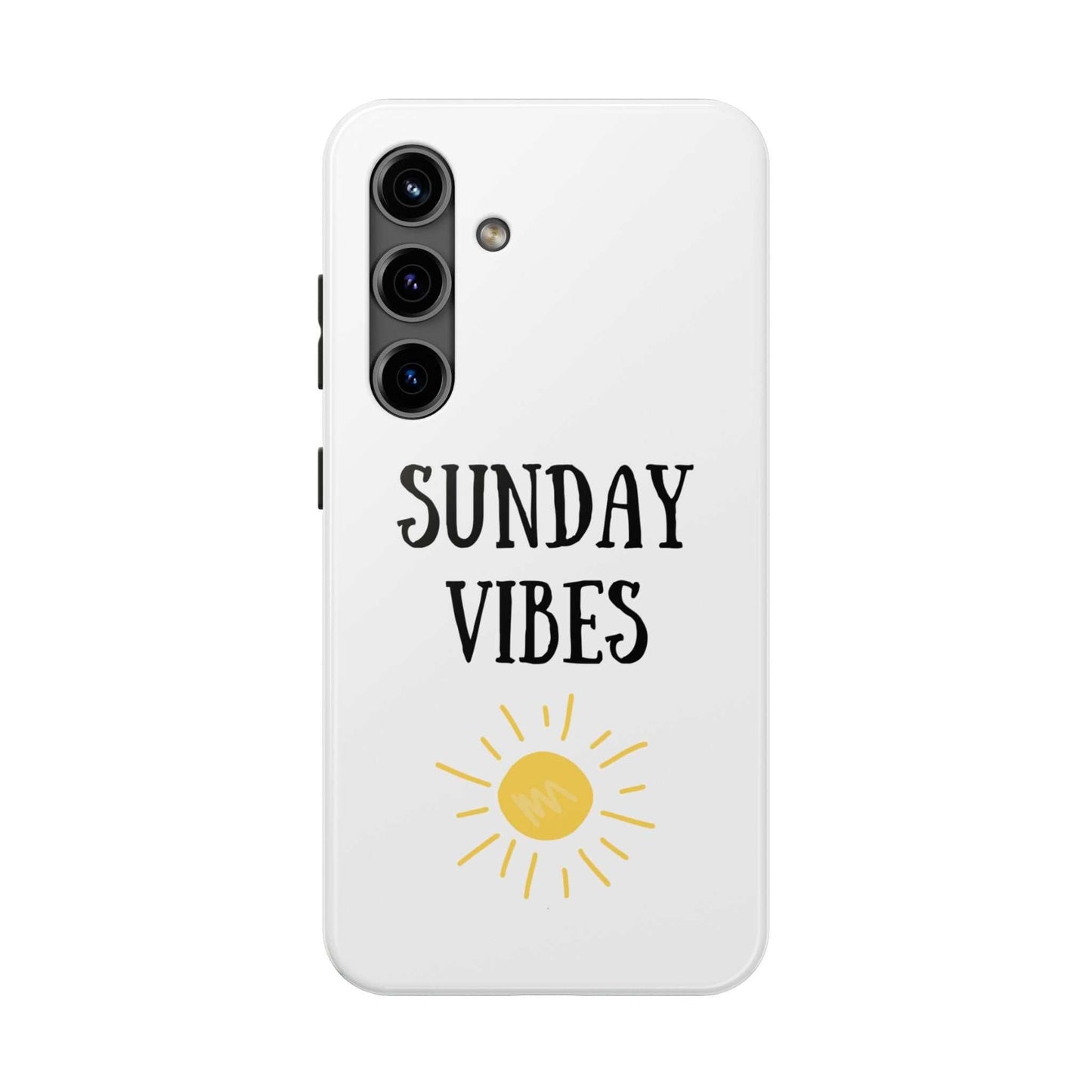 Sunday Vibes phone case with sun graphic design, strong Lexan plastic, relaxed and sunny mood.