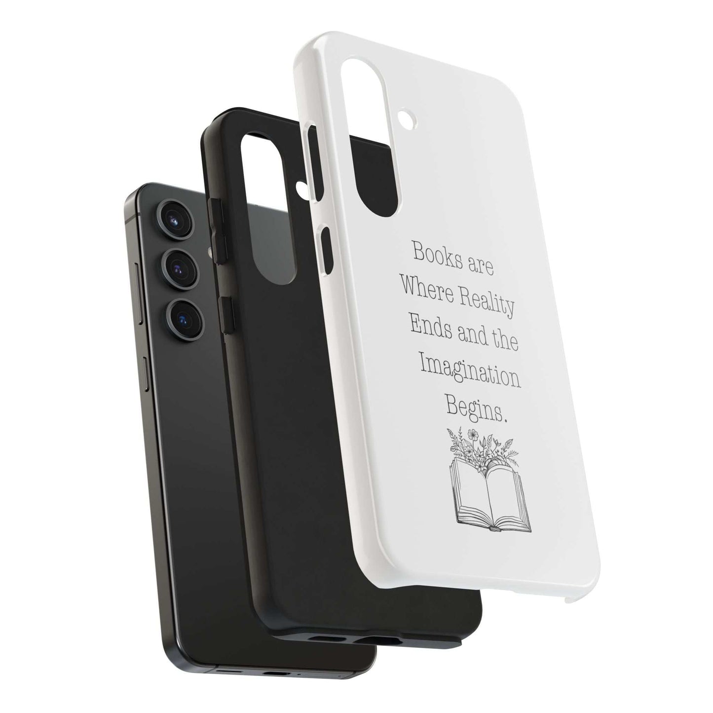 Durable Quote Book Phone Case with floral design and inspirational quote.