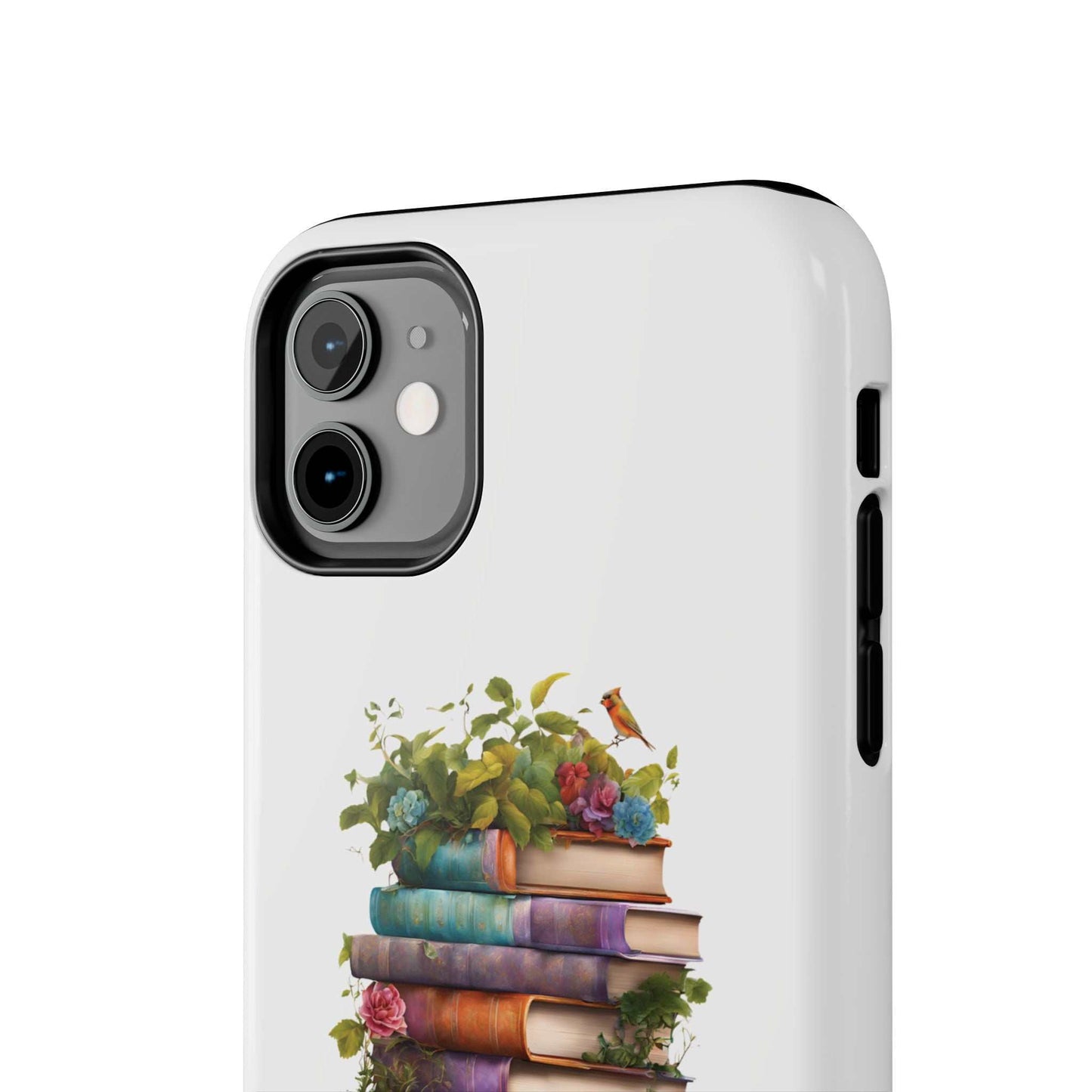 Phone case with chapter book pile design, durable Lexan plastic, protects from scratches and impacts. Ideal for book lovers.