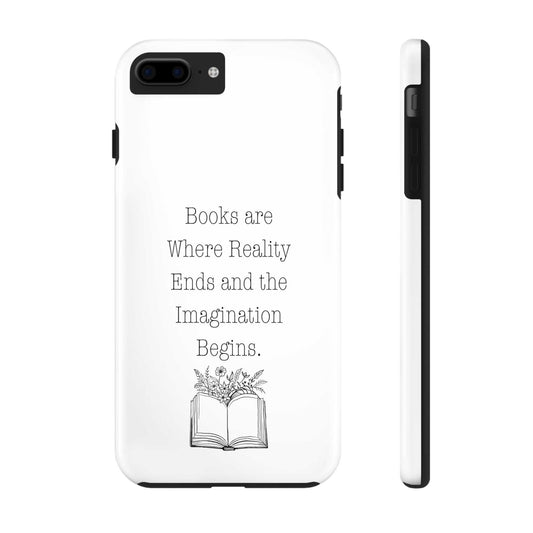 Durable phone case with book-themed quote and floral design.