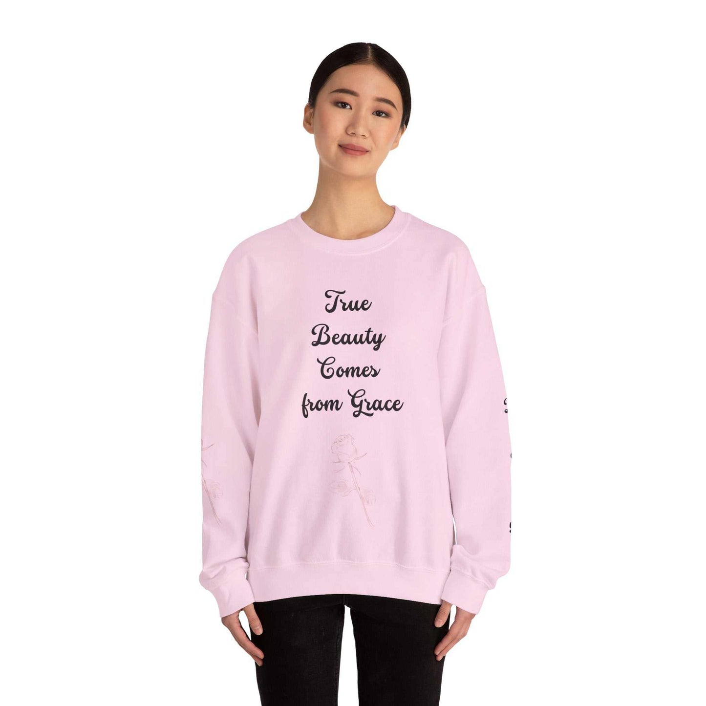 Beauty Roses Crewneck Sweatshirt - Dusty Rose Silhouette Design