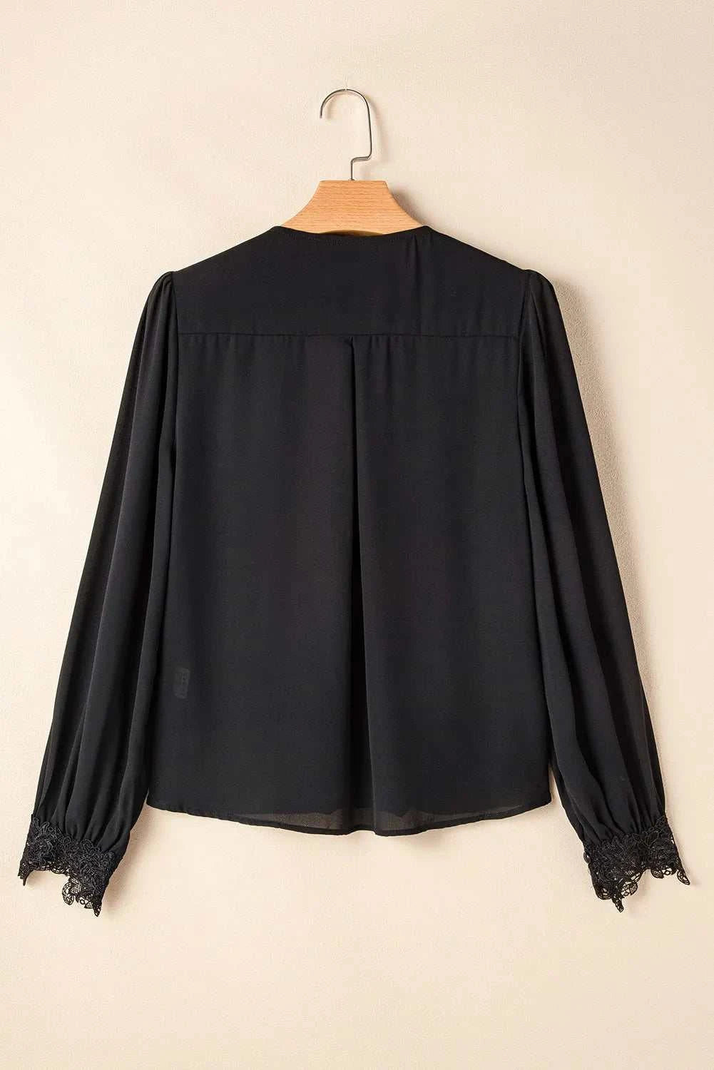 Lace Detail Surplice Long Sleeve Blouse Black